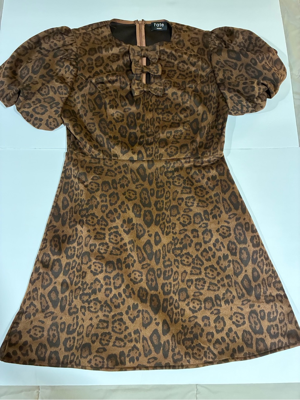 Fate Women’s Brown Leopard Print Puff Sleeve Dress